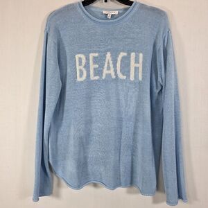 Gilli Light Blue "BEACH" Open Knit Graphic Sweater - Small